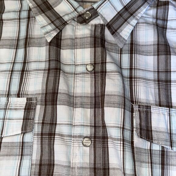Mens Button Down Shirt XL Plaid 90s Western Flap Pocket Triple Snap Cuffs - Picture 13 of 16